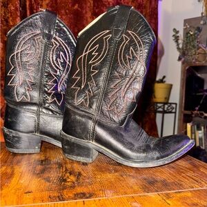 Black Western Cowboy Boots with Red Stitching